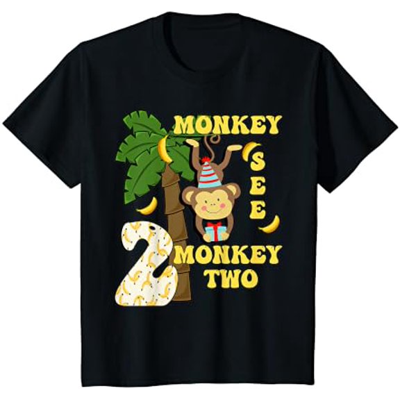 Kids 2 Years Old Monkey Party Themes 2nd Birthday T-Shirt