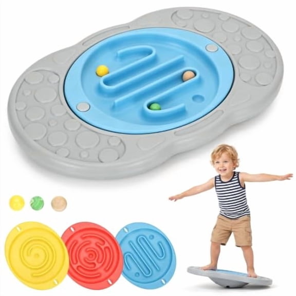 Kids 2-in-1 Maze Balance Board with 3 Swap Labyrinth Plates & 3 Balls, Sensory Toy for Coordination & Focus, Non-Slip Base