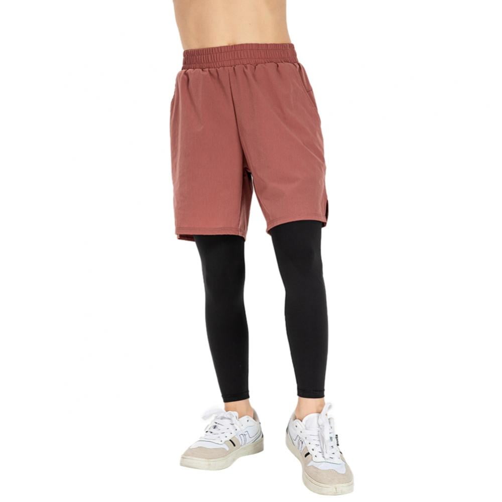 Kids 2 in 1 Running Pants Shorts with Pockets Gym Short