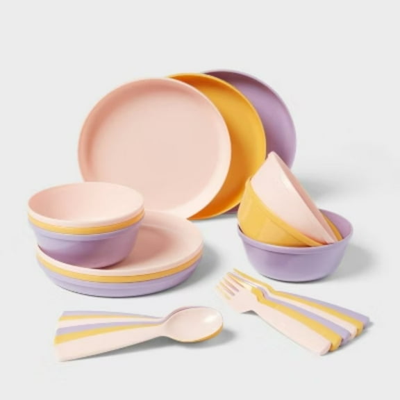 Kids' 24pc Plastic Dinnerware Serving Set Warm Color