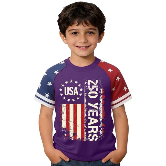Kids 250 Anniversary Shirts 250 Year Flag T-shirt Boys and Girls Happy 250th Tee 4th of July Tops
