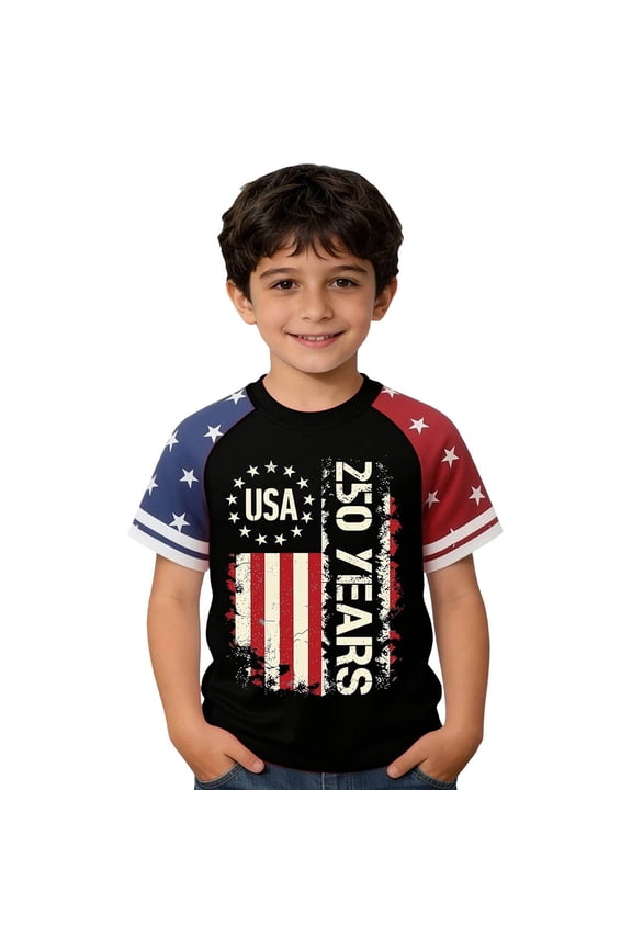 Kids 250 Anniversary Shirts 250 Year Flag T-shirt Boys and Girls Happy 250th Tee 4th of July Tops