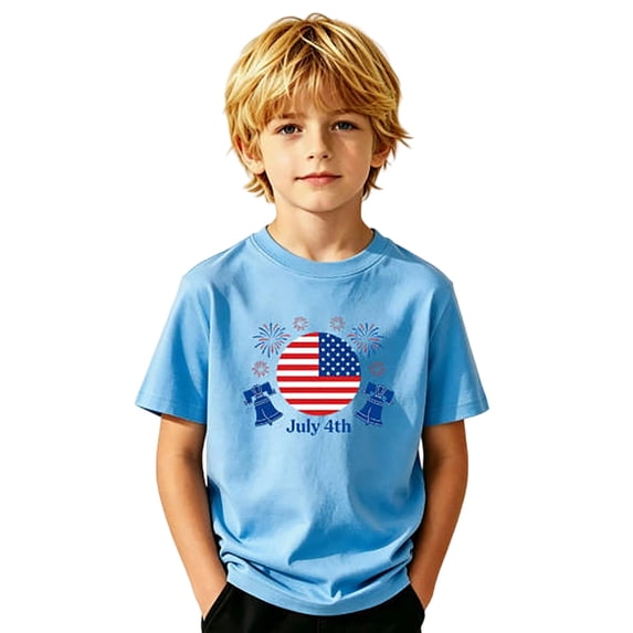 Kids 250 Anniversary USA Shirts 250 Year American Flag Tshirt Memorial Day T-Shirt Independence Day Patriotic Short Sleeved Tees Tops (Light Blue1 12-13 Years)