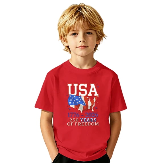 Kids 250 Anniversary USA Shirts 250 Year American Flag Tshirt Memorial Day T-Shirt Independence Day Patriotic Short Sleeved Tees Tops (Red2 1-2 Years)