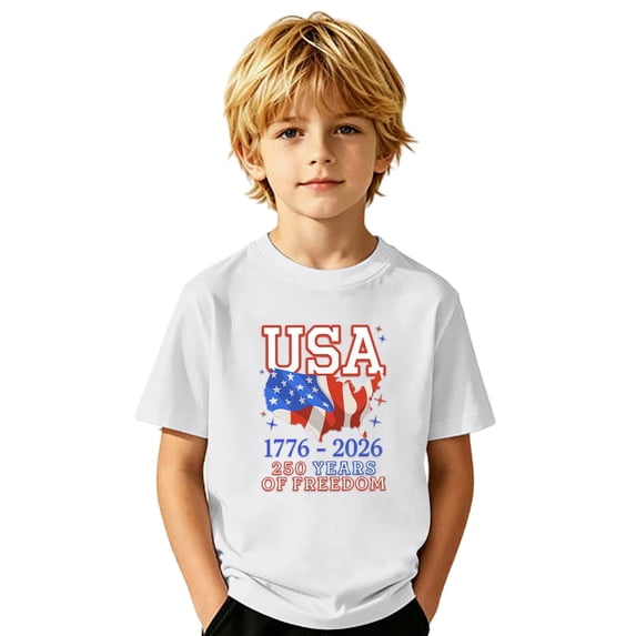 Kids 250 Anniversary USA Shirts 250 Year American Flag Tshirt Memorial Day T-Shirt Independence Day Patriotic Short Sleeved Tees Tops (White2 12-13 Years)