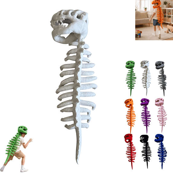 Kids 29.5 Inch Dinosaur Skeleton Costume, Halloween 3D Spinosaurus Skull Mask & Plush Spine,Wearable Dino Skeleton Plush for Cosplay and Dress‑Up Play