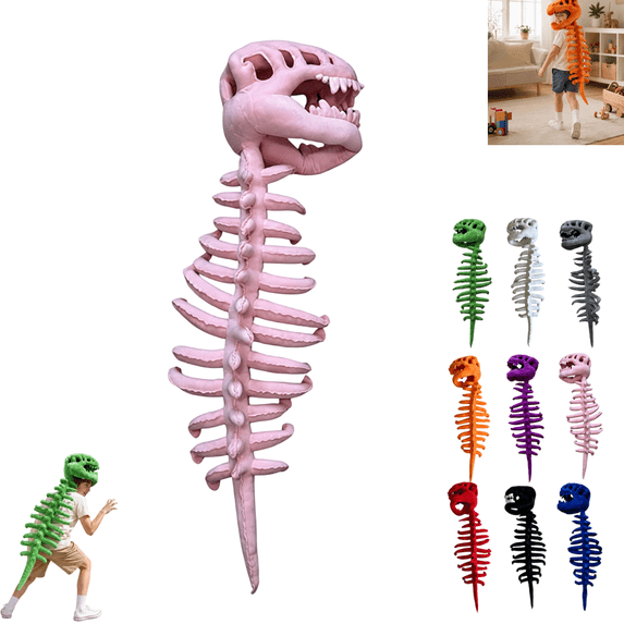 Kids 29.5 Inch Dinosaur Skeleton Costume, Halloween 3D Spinosaurus Skull Mask & Plush Spine,Wearable Dino Skeleton Plush for Cosplay and Dress‑Up Play