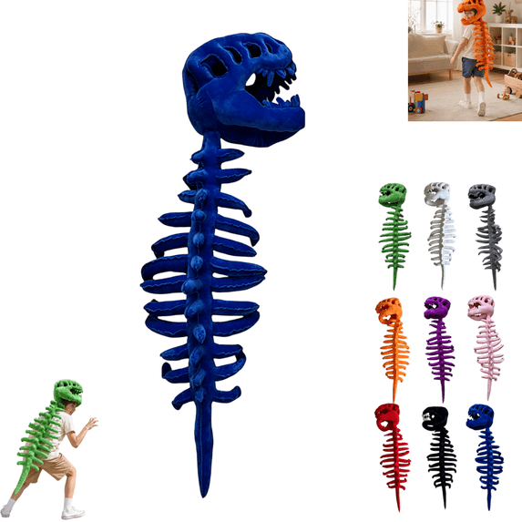 Kids 29.5 Inch Dinosaur Skeleton Costume, Halloween 3D Spinosaurus Skull Mask & Plush Spine,Wearable Dino Skeleton Plush for Cosplay and Dress‑Up Play
