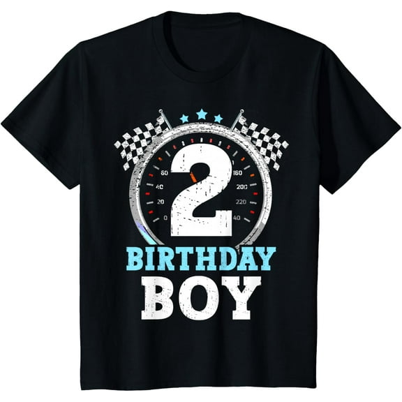 Kids 2nd Birthday Boys 2 Second Race Car Birthday Racing Car Flag T-Shirt