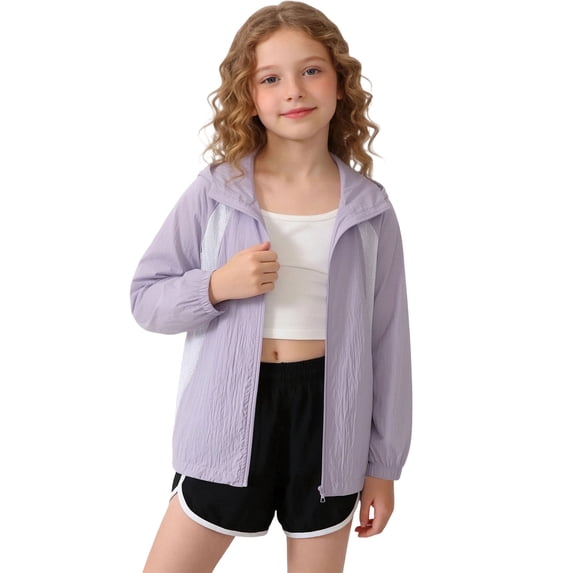Kids 3-14Y Trendy Sun Hoodie Color Block Lightweight Hooded Long Sleeve Summer Outwear Purple 5-6 Years