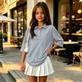 thumbnail image 1 of Kids' 3/4 Sleeve Polo Shirt Cotton Solid Button Front T-Shirt Weekend Style Side Slits, 1 of 6