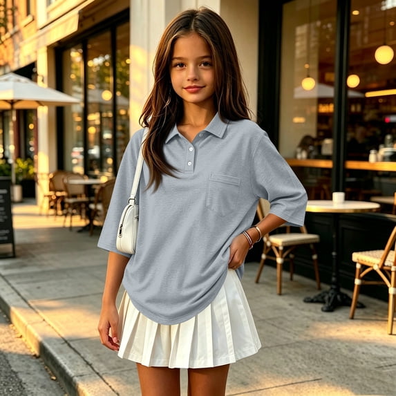 Kids' 3/4 Sleeve Polo Shirt Cotton Solid Button Front T-Shirt Weekend Style Side Slits