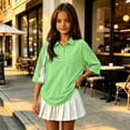 thumbnail image 1 of Kids' 3/4 Sleeve Polo Shirt Cotton Solid Button Front T-Shirt Weekend Style Side Slits, 1 of 5
