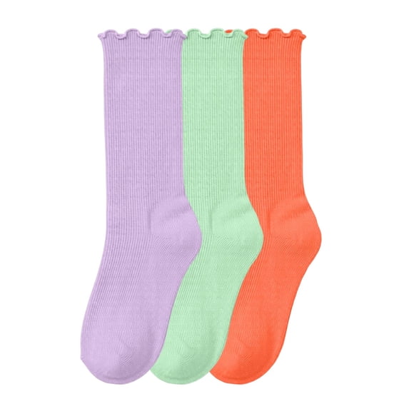 Kids' 3-Pack Ruffle Stacked Mid Calf Socks Lace Trim for Children Weekend Dress Up 6-14 Years Red 6-14 Years
