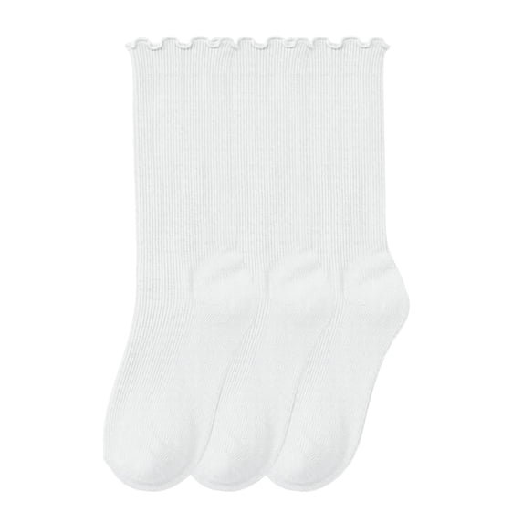 Kids' 3-Pack Ruffle Stacked Mid Calf Socks Lace Trim for Children Weekend Dress Up 6-14 Years White 6-14 Years