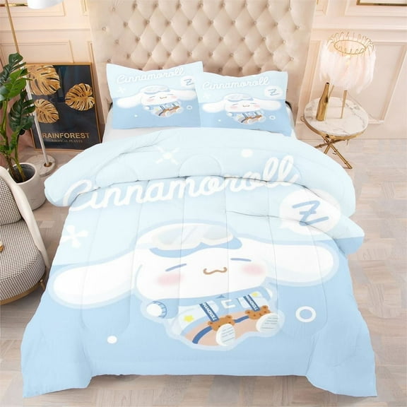 Kids 3-Piece Cinnamoroll Bedding Set - Light blue Pillowcases Comfoters Set for All Season, Twin/Twin XL