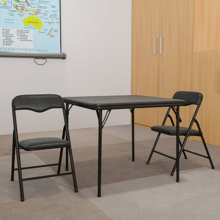 Kids 3 Piece Folding Square Activity Table and Chairs Set Black