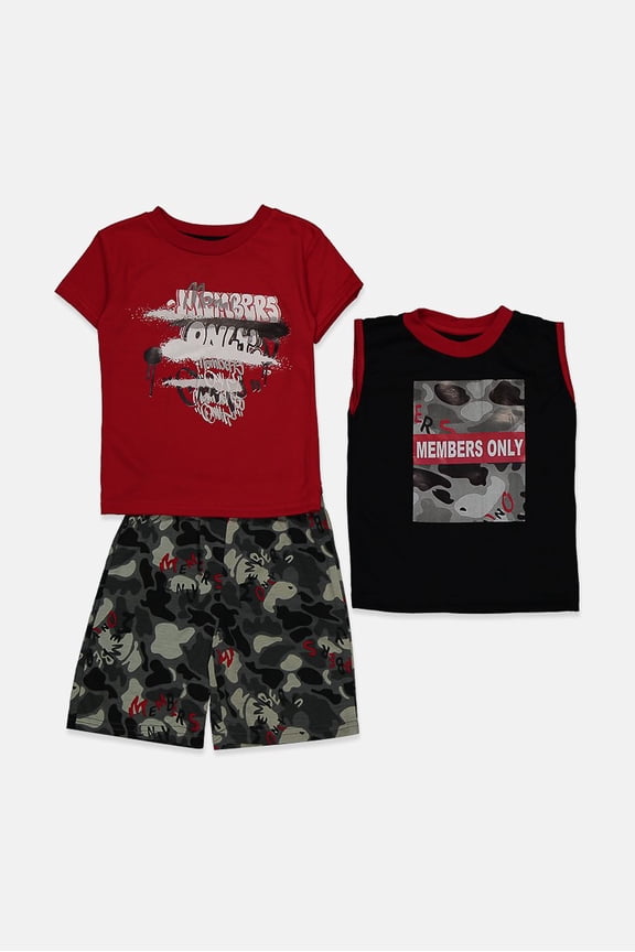 Kids 3 Piece Graphic Print Tops And Camouflage Short [size -4]