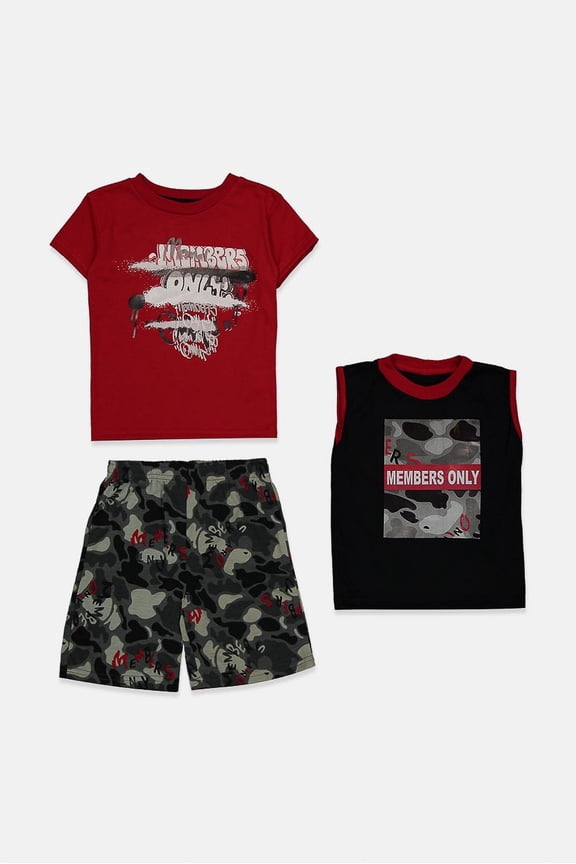 Kids 3 Piece Graphic Print Tops And Camouflage Short [size -7]