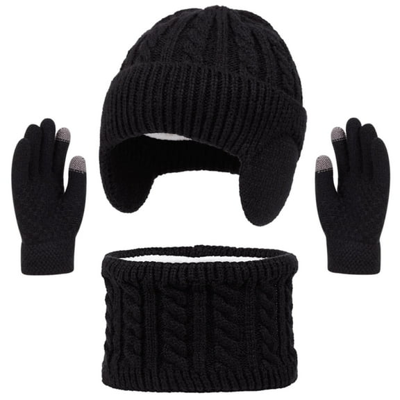 Kids' 3-Piece Winter Set Boys Girls Fleece-Lined Beanie Scarf & Gloves,Earflap Hat Neck Warmer Gift Set for Cold Days & Outdoor Activities 2-18Y