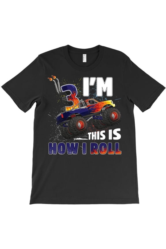 Kids 3 Year Old Monster Truck Birthday Boy 3rd Truck Car B Day Themed K45896 Unisex T-Shirt – Extended Sizes Up to 5XL