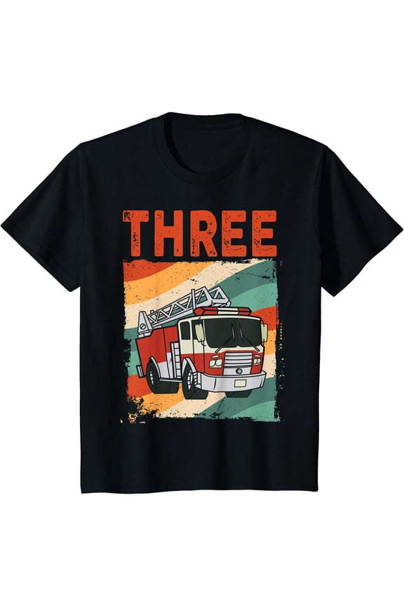 Kids 3 Year Old Shirt 3rd Birthday Boy Firefighter Fire Truck T-Shirt