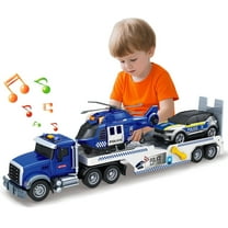 Kids 3-in-1 Police Truck Toy with Racing Car and Helicopter, with Lights & Sound, Friction Powered Truck Vehicle Toy, Gift for 3  Year Old Kids Boys Girls