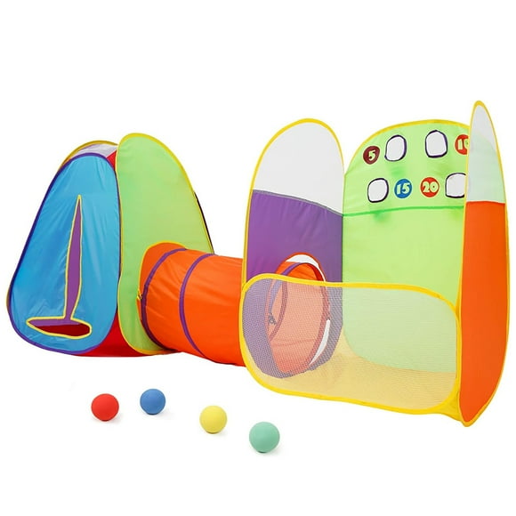 Kids 3-in-1 Pop Up Play Tent with Tunnel and Ball Pit, Indoor/Outdoor Activity Center, Fun Toy for Toddlers and Children