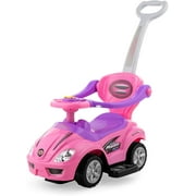 Kids 3-in-1 Push and Pedal Car Toddler Ride On w/ Handle, Horn, Music - Pink