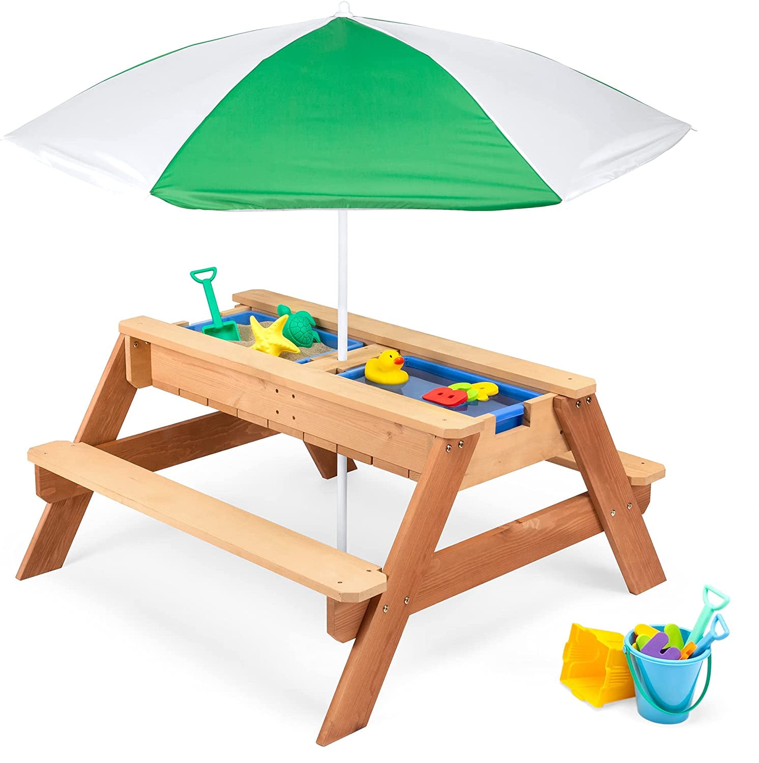 Kids 3in1 Sand & Water Table Wood Outdoor Convertible Picnic Table w