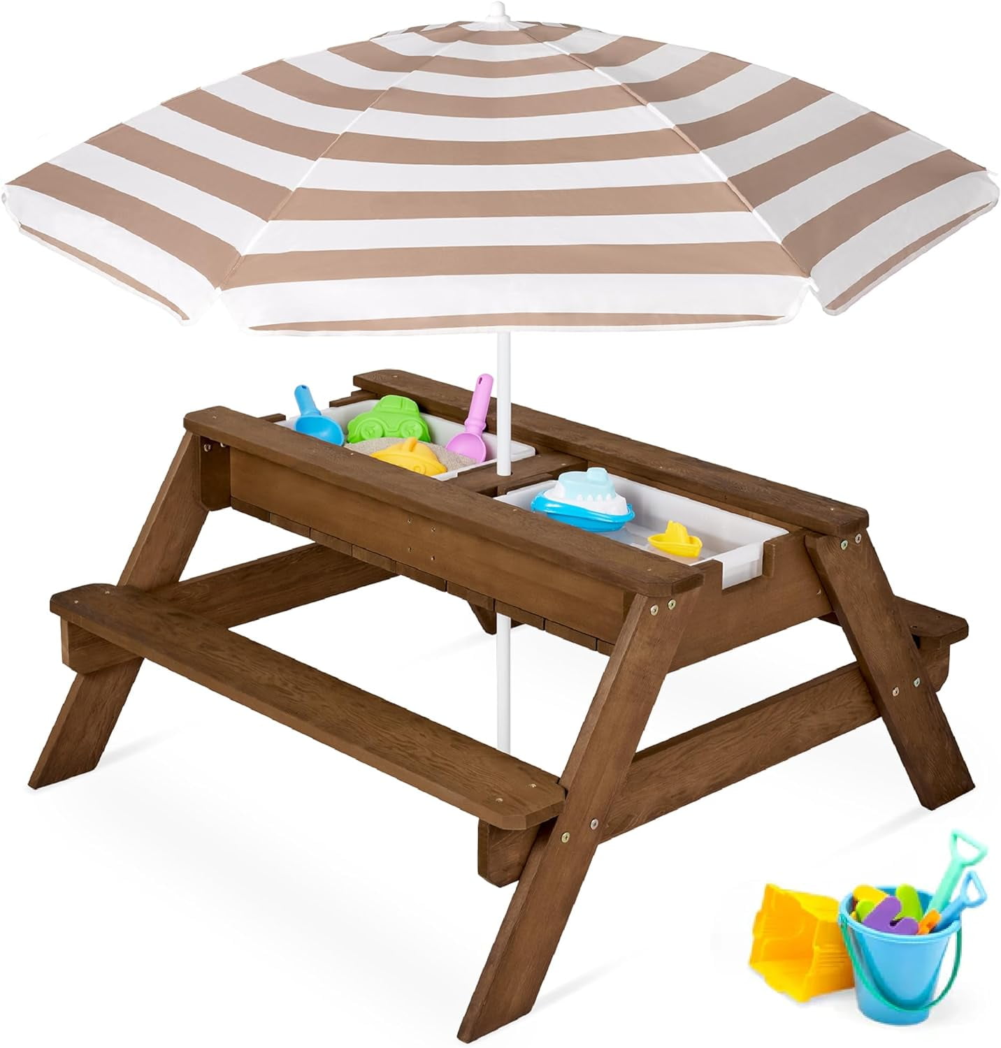 Kids 3in1 Sand & Water Table Wood Outdoor Convertible Picnic Table w