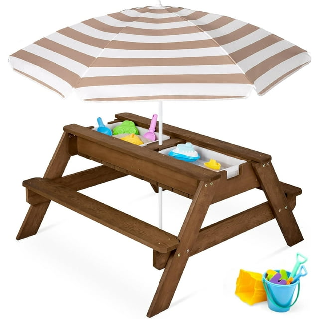 Kids 3in1 Sand & Water Table Wood Outdoor Convertible Picnic Table w