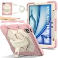 thumbnail image 1 of Kids 3-layer Case for iPad Air 11 Inch 2024 M2 (Air 6th Generation), with Pencil Holder 360 Rotating Kickstand Hand-strap/ Shoulder Strap Heavy Duty Protective Tablet Cover, Rosegold+Beige, 1 of 1
