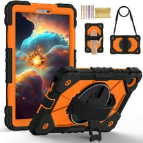 Kids 3-layer Design Case for Lenovo Tab One/Tab K9 2025 (TB-305FU) 8.7 Inch, with 360 Rotating Kickstand Hand-strap/ Shoulder Strap Heavy Duty Protective Tablet Cover, Black Orange