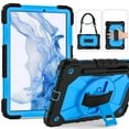 thumbnail image 1 of Kids 3-layer Design Case for Samsung Galaxy Tab S8 2022, with Pencil Holder 360 Rotating Kickstand Hand-strap/ Shoulder Strap Heavy Duty Protective Tablet Cover for Tab S7 2020 11 inch (Blue Black), 1 of 7