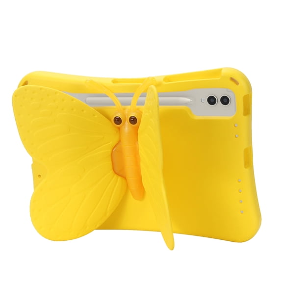 Kids 3D Butterfly Case for Samsung Galaxy Tab S7 FE 5G 12.4 inch T730/T733/T736/T738,360° Rotating Foldable Wing Stand EVA Case Shockproof Cover for Galaxy Tab S9+/S8+/S7+/S7 FE/S9 FE+,Yellow