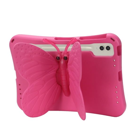 Kids 3D Butterfly Case for Samsung Galaxy Tab S7 FE 5G 12.4 inch T730/T733/T736/T738,360° Rotating Foldable Wing Stand EVA Case Shockproof Cover for Galaxy Tab S9+/S8+/S7+/S7 FE/S9 FE+,Rose
