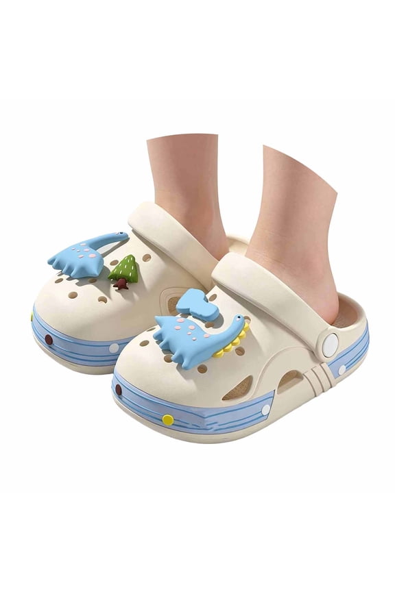 Kids 3D Dinosaur Charms EVA Clogs Quick Dry Non Slip Adjustable Heel Strap Sandals Pool Beach Shower Slippers For 3.5-12Y