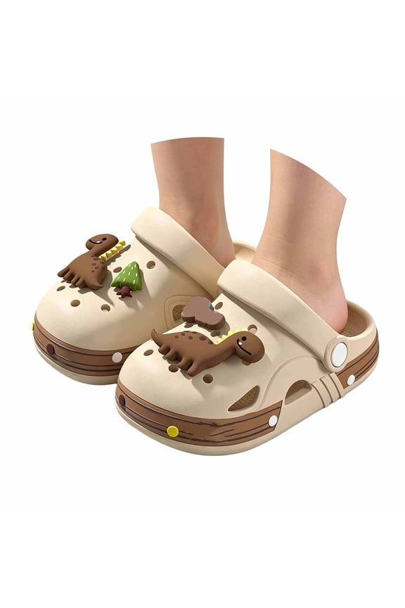 Kids 3D Dinosaur Charms EVA Clogs Quick Dry Non Adjustable Heel Strap Sandals Pool Beach Shower Slippers For 3.5-12Y