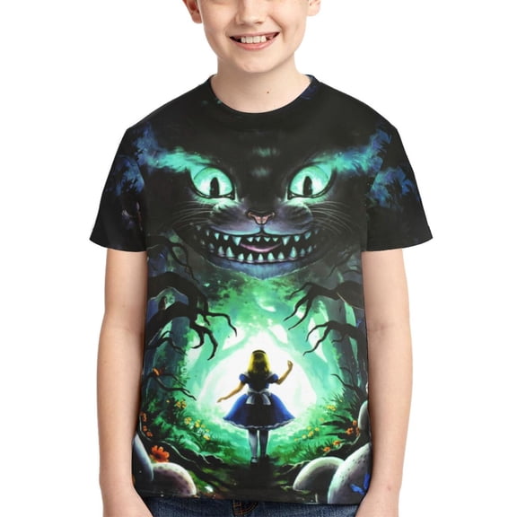 Kids 3D Graphic Alice in Wonden-Lan T-Shirts, Novelty Shirts Crewneck Short Sleeve Tees for Youth Boys Girls