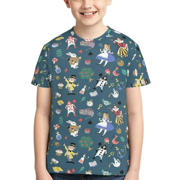 Kids 3D Graphic Alice in Wonden-Lan T-Shirts, Novelty Shirts Crewneck Short Sleeve Tees for Youth Boys Girls