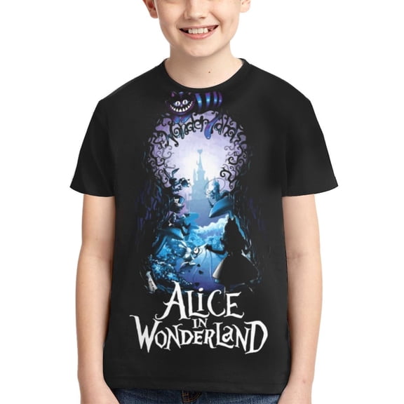 Kids 3D Graphic Alice in Wonden-Lan T-Shirts, Novelty Shirts Crewneck Short Sleeve Tees for Youth Boys Girls