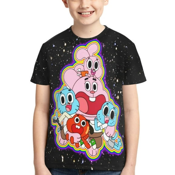 Kids 3D Graphic Amazing World of Gumball T-Shirts, Novelty Shirts Crewneck Short Sleeve Tees for Youth Boys Girls