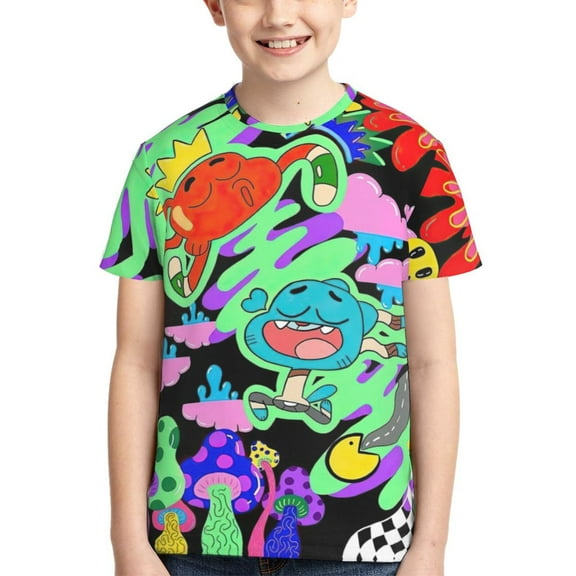 Kids 3D Graphic Amazing World of Gumball T-Shirts, Novelty Shirts Crewneck Short Sleeve Tees for Youth Boys Girls
