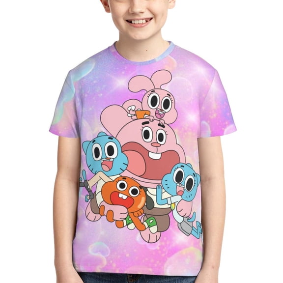 Kids 3D Graphic Amazing World of Gumball T-Shirts, Novelty Shirts Crewneck Short Sleeve Tees for Youth Boys Girls