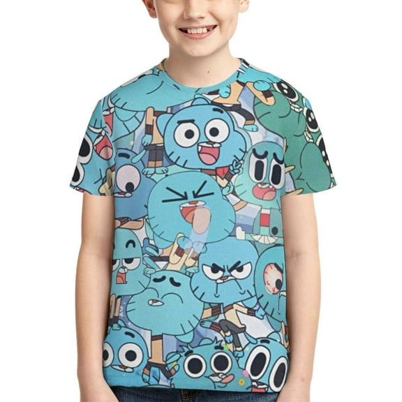 Kids 3D Graphic Amazing World of Gumball T-Shirts, Novelty Shirts Crewneck Short Sleeve Tees for Youth Boys Girls