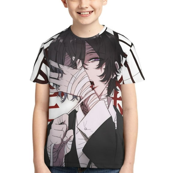 Kids 3D Graphic Bungo Stray Dogs Dazai Osamu T-Shirts, Novelty Shirts Crewneck Short Sleeve Tees for Youth Boys Girls