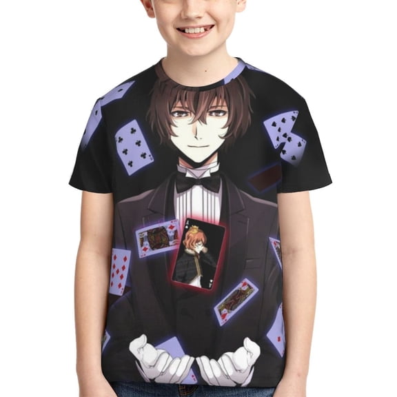 Kids 3D Graphic Bungo Stray Dogs Dazai Osamu T-Shirts, Novelty Shirts Crewneck Short Sleeve Tees for Youth Boys Girls