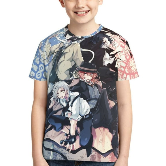 Kids 3D Graphic Bungo Stray Dogs T-Shirts, Novelty Shirts Crewneck Short Sleeve Tees for Youth Boys Girls