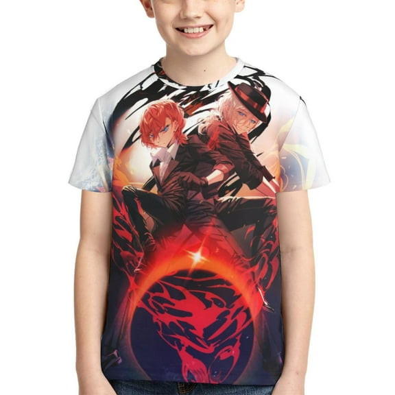 Kids 3D Graphic Bungo Stray Dogs T-Shirts, Novelty Shirts Crewneck Short Sleeve Tees for Youth Boys Girls